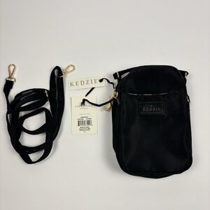 Kedzie Crosstown Crossbody Bag In Black Removable Strap NWT Gold Accents